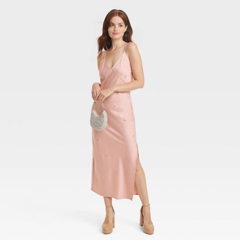 A New Day Slip Maxi Dress w/ Rhinestones - Dusty Pink